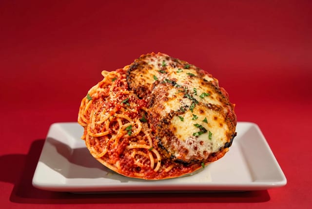 Eggplant Parmigiana Pasta.